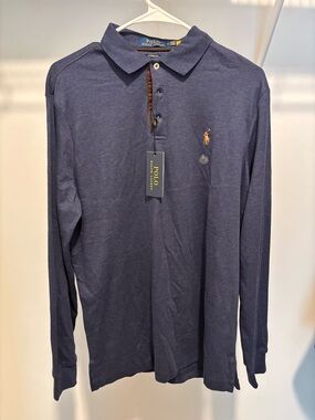 Polo by Ralph Lauren Long-Sleeve Polo in Navy with Embroidered Pony